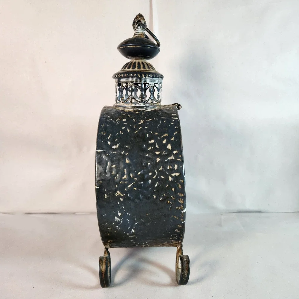 Rustic Metal Round Porthole Lantern Candle Holder Antique Gold Black Devra Style